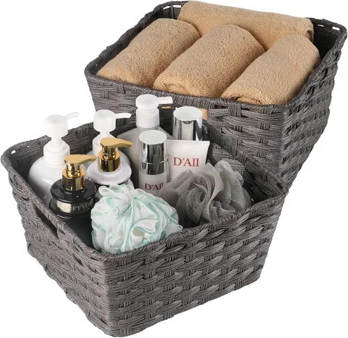 Miniatura 11 de Onlytak Cestas de almacenamiento de mimbre, cestas para estantes, papel higiénico, cestas de almacenamiento tejidas para organizar, marrón, 12 x 12