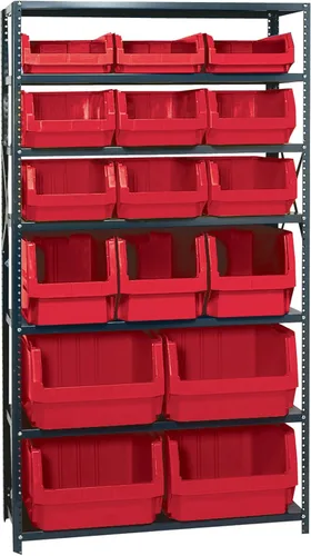 Miniatura 613 de Quantum QSBU-245BK Heavy Duty Shelving Unit with (7) Shelves and (24) QUS245 Black Bins for Garage Warehouse Storage Distribution 400 lb Load