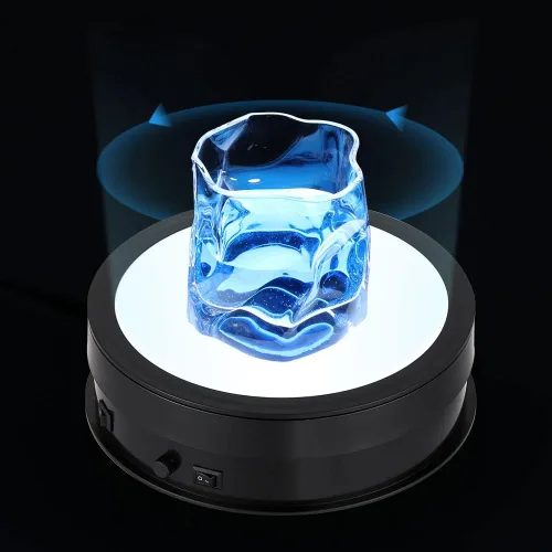 Miniatura 7 de Soporte de exhibición giratorio con luz LED, 7.9 pulgadas/44 libras Electric Turntable 360 Degrees Adjustable Lighting for Jewelry, Crystal