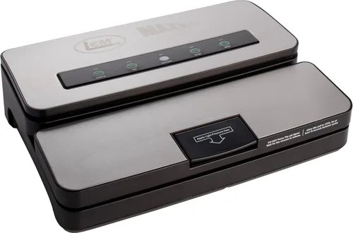 LEM Products MaxVac 250 Sellador al vacío de acero inoxidable con soporte de bolsa incorporado y cortador, plateado y negro