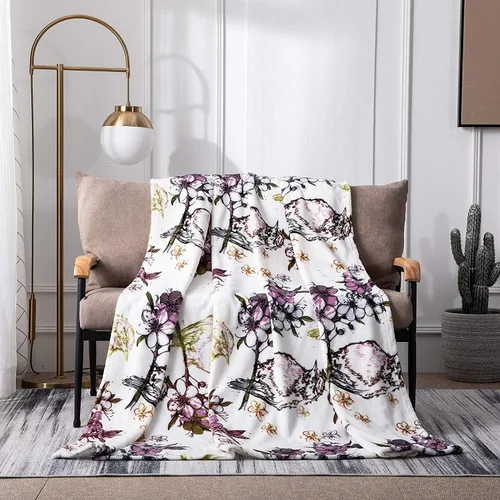 Miniatura 9 de DaDa Bedding - Manta de forro polar de visón sintético con estampado floral morado, franela de felpa ultrasuave, estampado de pájaros de jardín