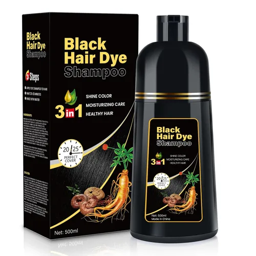 Champú de tinte para cabello negro 3 en 1 Champu para canas, para cobertura de cabello gris, champú de color negro herbario natural para mujeres,