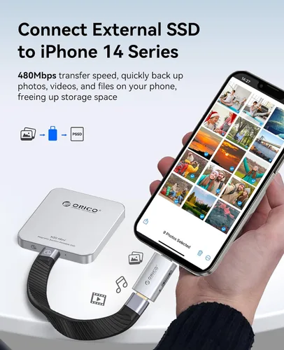 Miniatura 3 de ORICO Adaptador Lightning a USB con puerto de carga, USB C hembra a Lightning macho para iPhone 14, 13, 11, 12 Pro Max, compatible con soporte