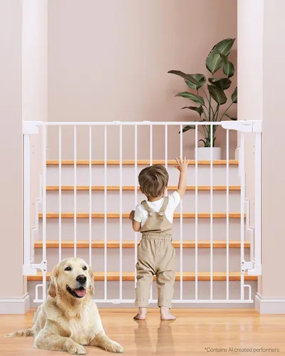 Miniatura 21 de Cumbor 29.2–43" Puerta de bebé para escaleras, de montaje en pared (se requiere taladrar), puerta para perros expandible sin barra inferior, puerta
