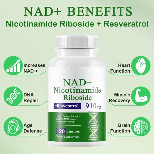 Miniatura 3 de A r b c r n Suplemento de 240 cápsulas, nicotinamida ribósido resveratrol 910mg para hombres y mujeres, suplemento NR para enfoque energético