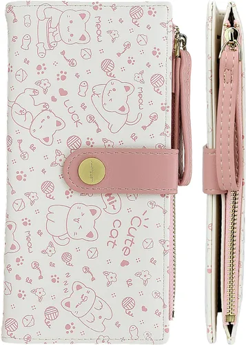 Miniatura 22 de Farcauo Billetera para mujer, billetera delgada para mujer, linda cartera delgada Kawaii con flores para mujer, tarjetero para mujer, Cartera