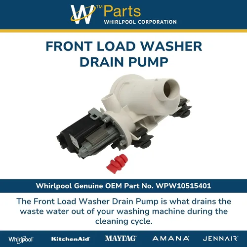 Miniatura 4 de Whirlpool Bomba de drenaje de lavadora de carga frontal OEM WPW10515401