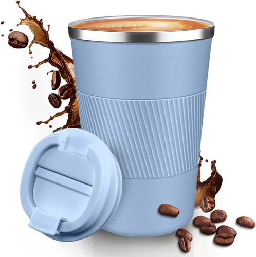 Miniatura 11 de Taza de Café de Viaje de 12 OZ, Taza de Café Aislada con Tapa a Prueba de Derrames y Fugas, Vaso Portátil de Acero Inoxidable Reutilizable para Agua