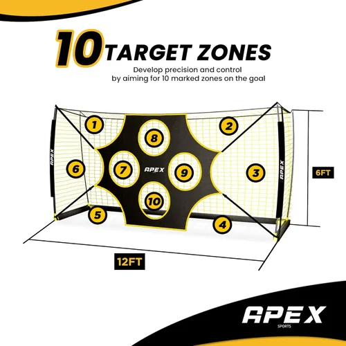 Miniatura 6 de Apex Sports - Portería de fútbol de 12x6 pies con objetivo de precisión – Red de fútbol portátil con objetivo de 10 agujeros extraíble, diseño
