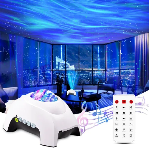 Miniatura 10 de Proyector de galaxia, CIMELR Proyector de estrellas Luz nocturna con altavoz Bluetooth, máquina de ruido blanco, control remoto - Proyector Aurora