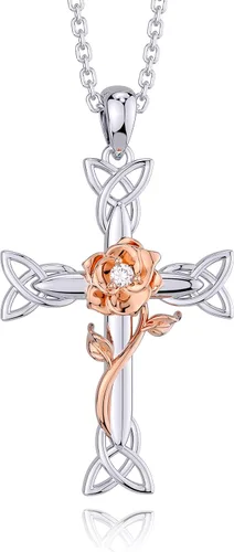 Distance Collar de cruz para mujer, plata de ley 925, collar con colgante para niñas, mamá, esposa, regalo para el día de la madre o cumpleaños,
