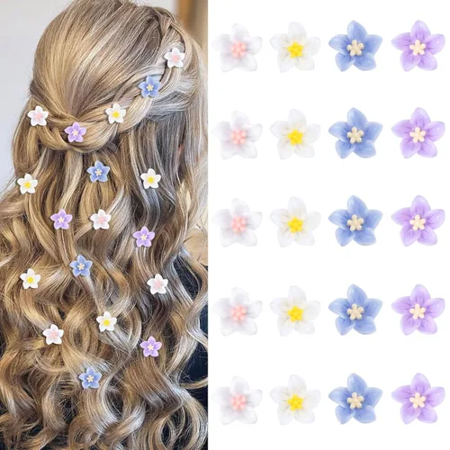 YISSION Mini pinzas para el pelo de flores, horquillas y pasadores para niñas, mujeres (boda, accesorios para el cabello de novia, 20 unidades, 4 4