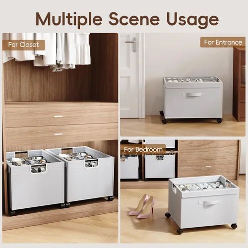 Miniatura 8 de HOUSE AGAIN Organizador de zapatos para armario, cajas de almacenamiento de zapatos con ruedas de 360°, marco de metal resistente que se adapta a