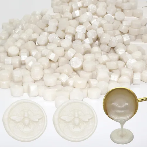 600 cuentas de sello de cera blanca perla, pellets de cera de sellado nacarados de primera calidad para sellos de sellos, invitación de boda, sobre