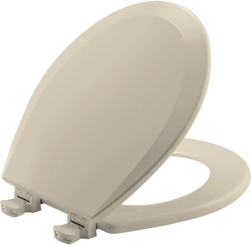 Miniatura 19 de Bemis 1500EC 146 - Asiento de inodoro con bisagras Fácil Limpia & Cambia, madera esmaltada duradera y anodizada, diseño alargado, color almendra