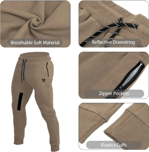 Miniatura 5 de ZENWILL Pantalones de entrenamiento cónicos para hombre, pantalones deportivos de entrenamiento ajustados con bolsillos con cremallera