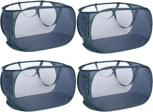 Miniatura 18 de Cesta de lavandería desplegable de malla resistente, cestas plegables con bolsillo lateral, cesta de ropa plegable con asas de transporte reforzadas
