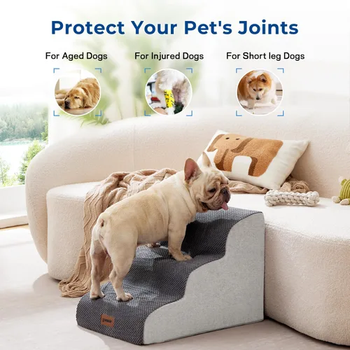 Miniatura 6 de ZOMISIA Escaleras para perros pequeños, escaleras para mascotas para sofá y cama, rampa de espuma 35D para perros con parte inferior antideslizante