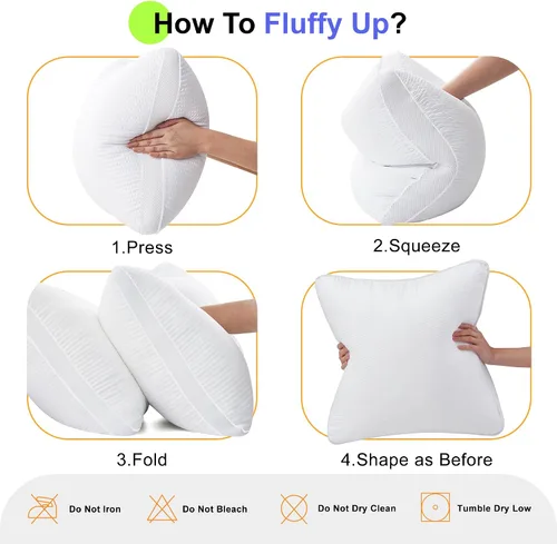 Miniatura 7 de Juego de 2 almohadas de plumón alternativo de alta calidad de 20 x 20 pulgadas, almohadas ultra afelpadas con funda de 100% algodón para sofá, sofá