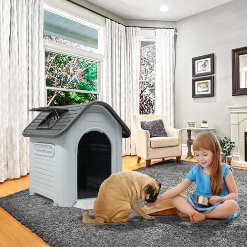 Miniatura 9 de YITAHOME Casa para perros de plástico para exteriores, resistente al agua, con tragaluz ajustable y base elevada para perros pequeños, medianos