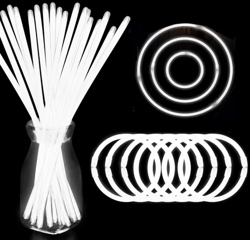 Pulsera de luz blanca a granel, collares brillantes con conectores, 50 unidades de 8 pulgadas, barras luminosas de neón para Navidad, Año Nuevo, Día