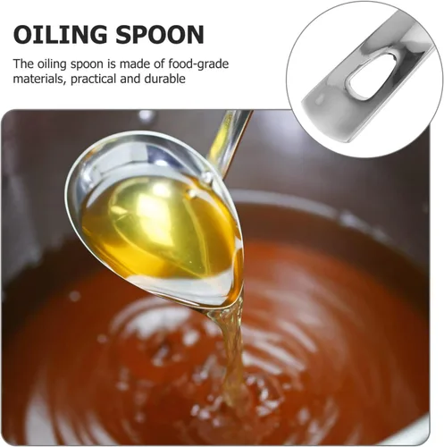 Miniatura 7 de OSALADI Cuchara de aceite de acero inoxidable de 8.26 pulgadas, cucharón forjado de una sola pieza para salsa de sopa y aderezo para servir