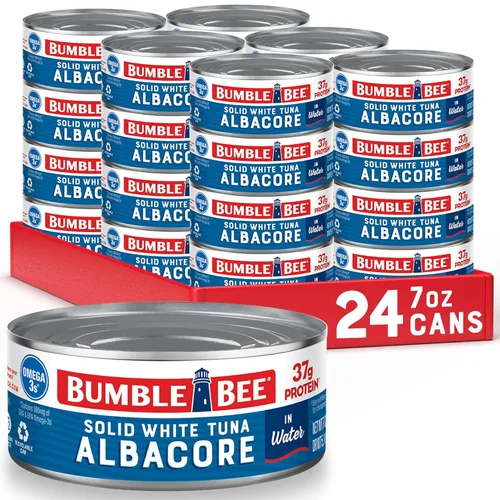 Bumble Bee Atún blanco sólido en agua, lata de 7 onzas (paquete de 24) – Atún capturado en la naturaleza – 1.31 oz de proteína por porción, alto en