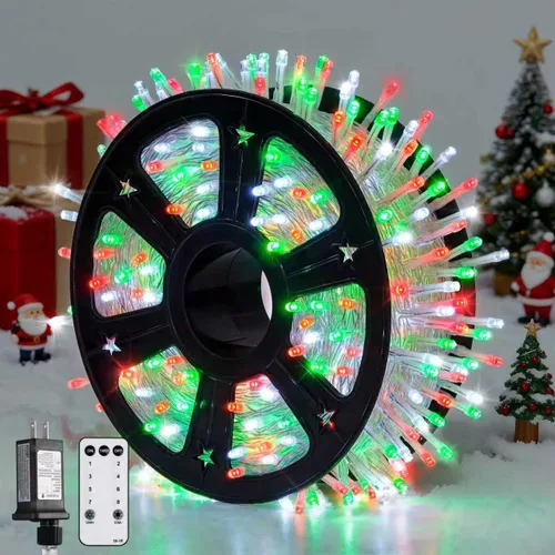 Miniatura 23 de JMEXSUSS 150 luces LED azules de Navidad para interiores y exteriores, luces de cadena conectables de 59 pies con enchufe, 8 modos de luces de hadas
