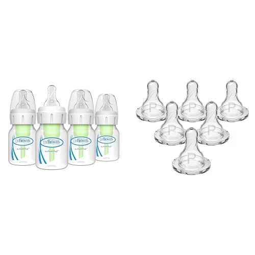 Dr. Brown's Anti-Colic Options+ Narrow Baby Biberones & Dr. Brown's Natural Flow Prematuro Flujo Prematuro Biberón Boquilla Boquilla de Silicona