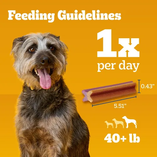Miniatura 8 de Pedigree Dentastix Golosinas para Perros de Raza Grande de Doble Sabor, Tocino y Pollo, Bolsa de 1.47 lb (32 Golosinas)