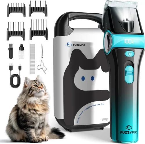 Miniatura 8 de Cortapelos para gatos con hoja 5 en 1, kit de aseo para gatos, recortadora de pelo recargable inalámbrica, cuchilla de acero inoxidable desmontable