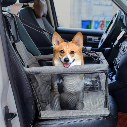 Asiento de automóvil para perro de tamaño mediano, asiento elevador de automóvil con correa de seguridad con clip, se adapta tanto a asientos