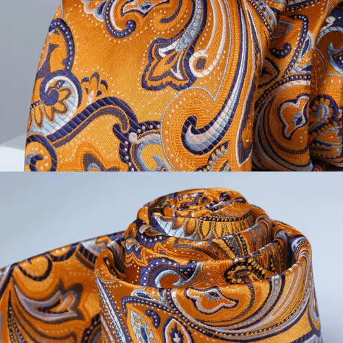 Miniatura 129 de HISDERN Corbatas para hombre, corbata de cachemira y bolsillo cuadrado tejido clásico floral para hombre, corbata de fiesta de boda