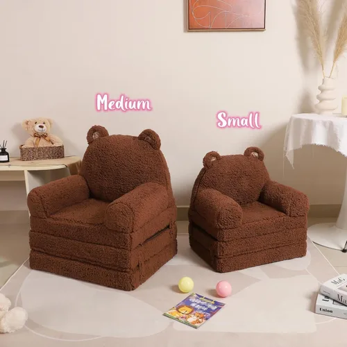 Miniatura 4 de MOMCAYWEX Sofá para niños, sofá Sherpa con cojines de espuma de tres capas, asientos cómodos para niños de 3 a 6 años, marrón