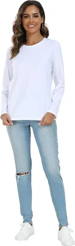 Miniatura 4 de LOVFEE Camiseta básica de algodón de manga larga con cuello redondo para mujer, ajuste holgado