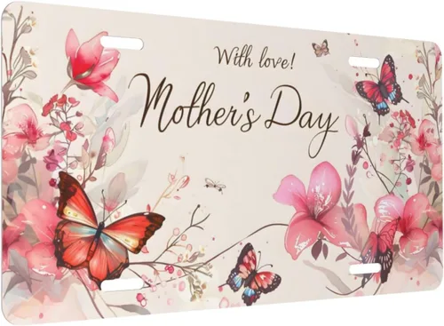 Miniatura 2 de Placa de matrícula delantera de mariposa para el Día de la Madre, accesorio de decoración de automóvil, placa decorativa de metal de aluminio