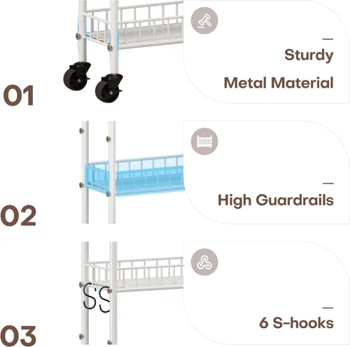 Miniatura 5 de Carrito de almacenamiento delgado rodante con ruedas, estantería móvil de metal de 6 niveles, organizador de cocina, carrito utilitario