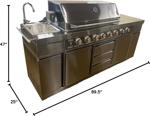 Miniatura 10 de Parrilla de cocina de acero inoxidable 3 en 1 negro para barbacoa al aire libre, isla de cocina, gas licuado de gas licuado de gas licuado de gas