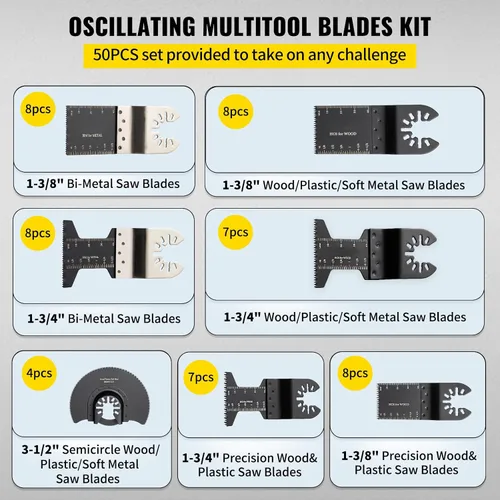 Miniatura 4 de Happybuy Hojas de sierra oscilantes de 50 piezas, juego de cuchillas multiherramienta de liberación rápida. Cuchillas HCS para madera, plástico