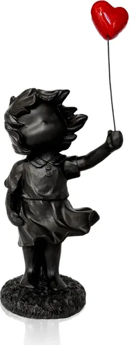 Estatua de niña con globo de corazón rojo, escultura de resina para decoración del hogar, figuras coleccionables para decoración de sala de estar