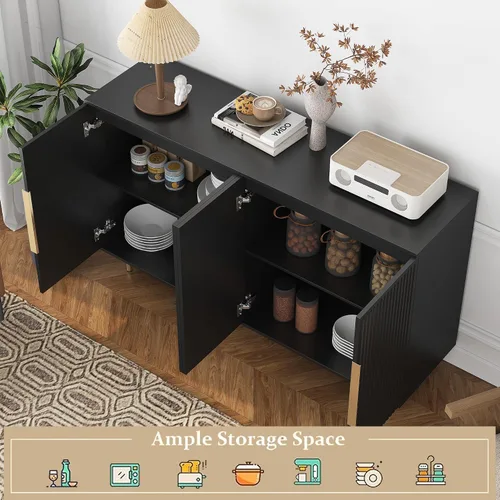 Miniatura 5 de Bellemave Armario de buffet moderno de 56.69 pulgadas con almacenamiento, aparador acanalado con estantes ajustables, soporte de TV grande
