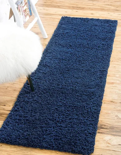 Miniatura 4 de Unique Loom Solid Shag Collection Alfombra de Área (2 pies 2 pulgadas x 6 pies 5 pulgadas Pasillo, Azul Zafiro/Azul Marino)