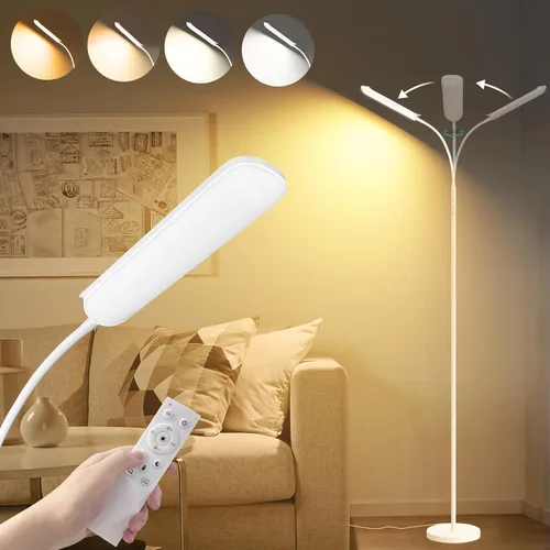 Marctronic Lámpara de pie blanca, lámpara de pie LED brillante de 18W 1800LM para sala de estar dormitorio, lámpara de pie regulable con Blanco