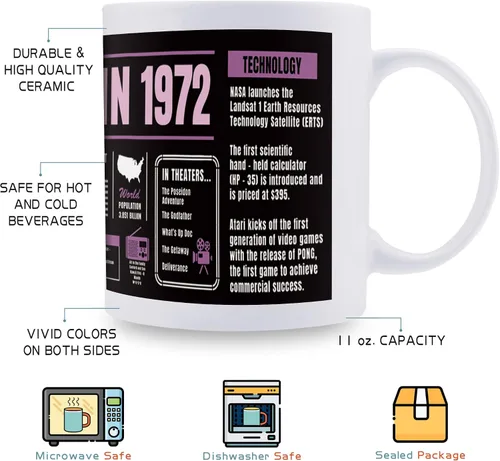 Miniatura 2 de Decoraciones de cumpleaños número 51, taza de café Back In 1972, regalos de cumpleaños de 51 años para hombres, mujeres, amigos, compañeros de De