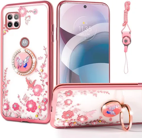 Miniatura 20 de nancheng Funda de teléfono con purpurina para Motorola Moto One 5G Ace (One 5G UW Ace) funda de TPU suave con anillo giratorio de 360°, funda
