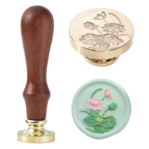 Sello de cera – Sello de cera de sellado de semillas de loto, sello floral y vegetal, cabeza de sello de flor de loto ovalada para tarjetas, sobres,