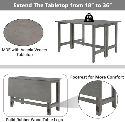 Miniatura 6 de Knocbel Mesa de comedor plegable rectangular para 2 a 4 personas, cocina de madera, comedor, bar, pub, bistró, muebles de espacio pequeño, altura