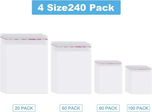 Miniatura 2 de Geyoga 240 bolsas de celofán de plástico transparente de 4 tamaños, resellables, autoadhesivas, para galletas de caramelo, envoltura decorativa