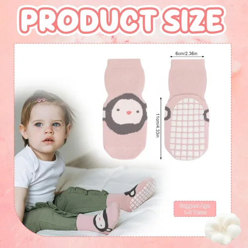 Miniatura 2 de 5 pares de calcetines de agarre para bebé, calcetines de algodón con agarre para niños pequeños, niños y niñas de 12 a 36 meses