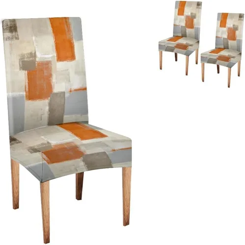 Miniatura 27 de CAPSCEOLL Juego de 4 fundas elásticas para sillas Parsons de color marrón y gris, universales, extraíbles y lavables, fundas de asiento protectoras